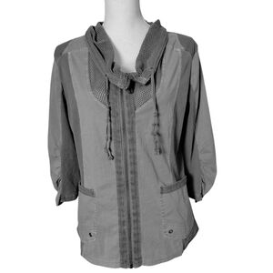 XCVI Gray Utility Jacket W/Mesh & Drawstring Collar, Pockets & 3/4 Sleeve Size M